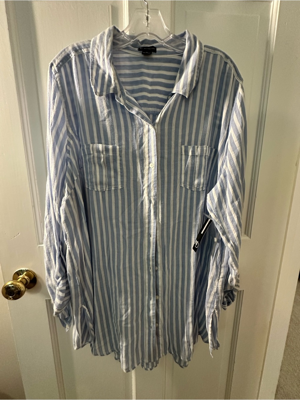 New Directions Blue and White Striped Shirt Dress